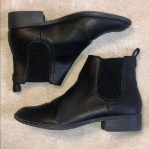 Black faux leather Chelsea boots